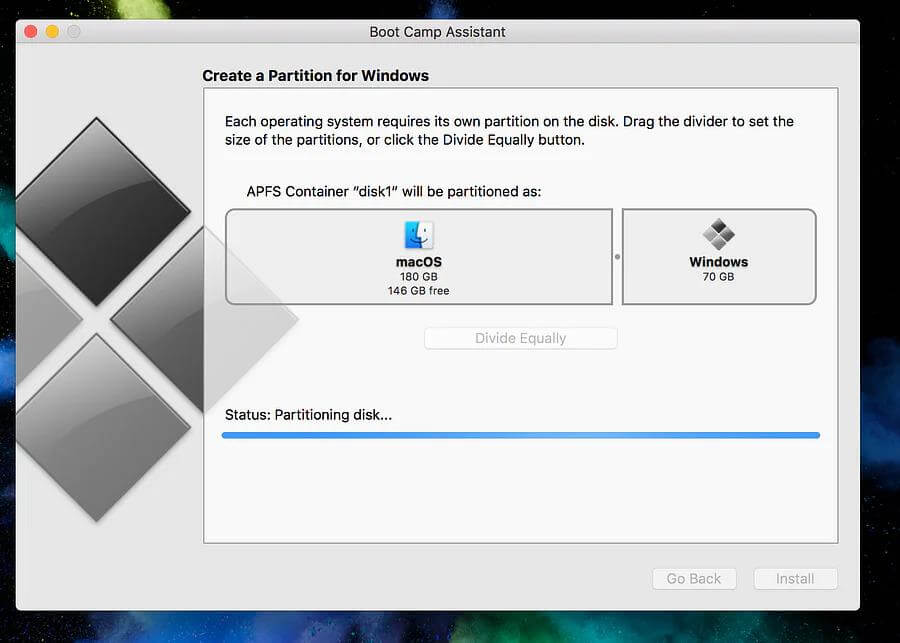 create partition using boot camp